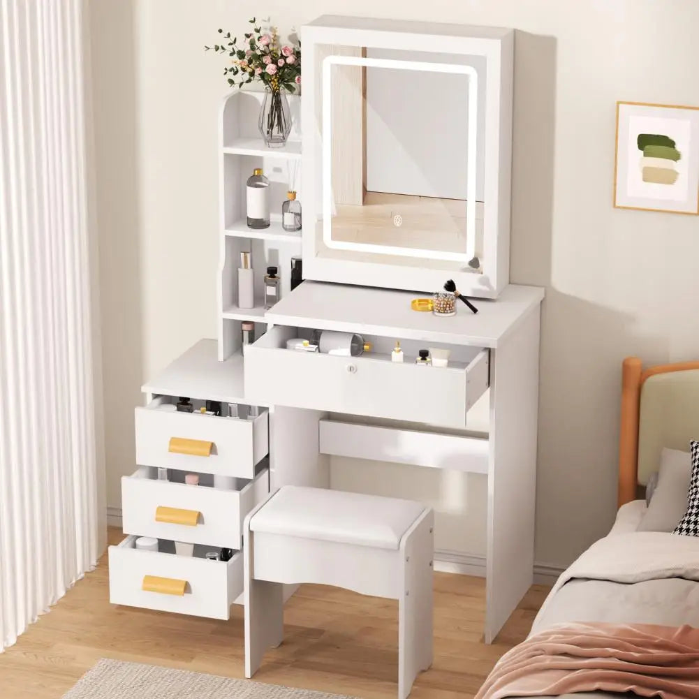 Makeup Vanity With Drawers Shelves With Sliding Mirror And Lights,