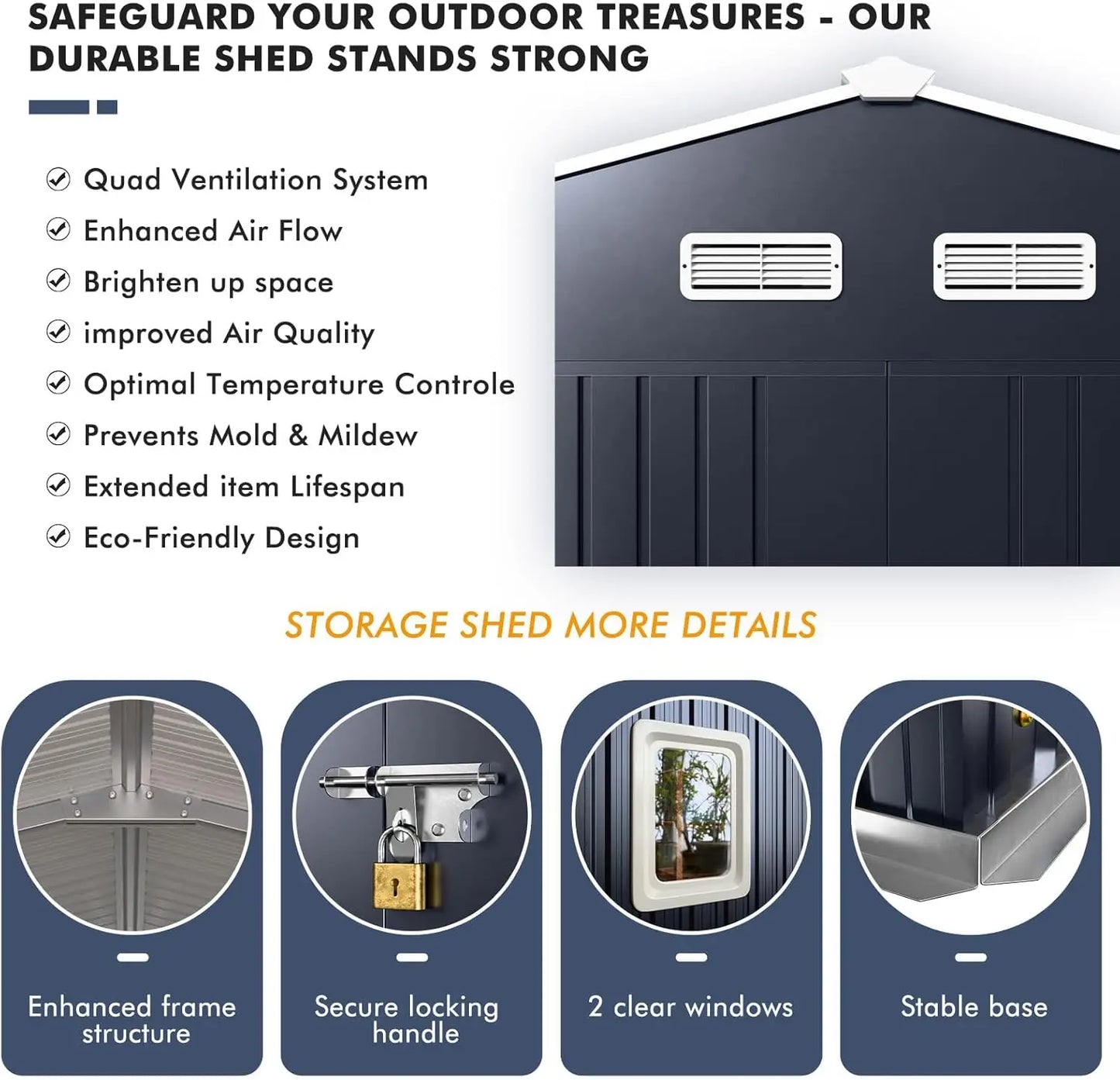 10x12x7 FT, metal Shed for Outdoor Storage with Reinforcement Natural Lighting