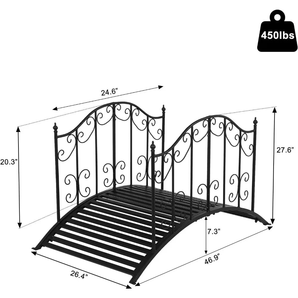 VINGLI Garden Bridge Metal Yard Arch Patterned Guardrails