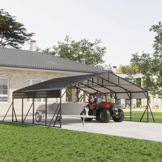 20x20 FT Metal Carport with Updated Frame Structure, Galvanized Steel Roof