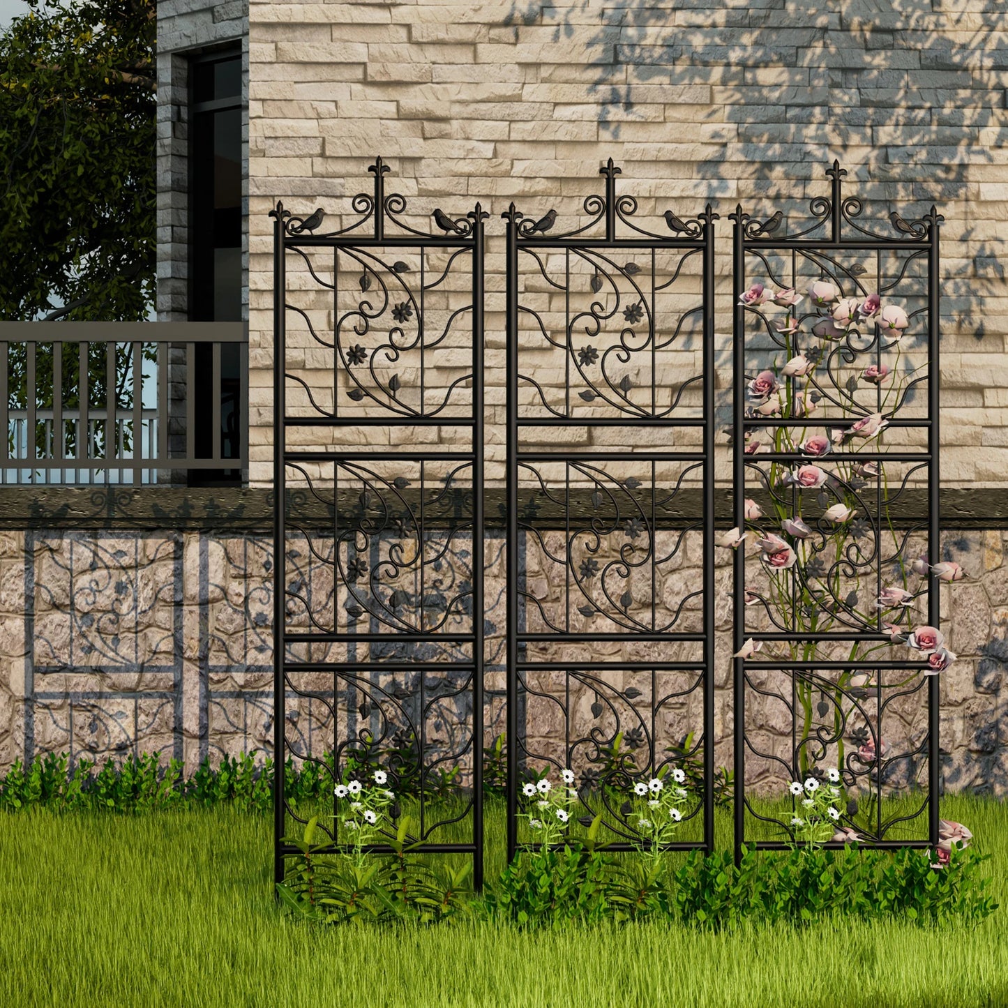 71 inch Garden Trellis Decorative Tall Metal Fence Black