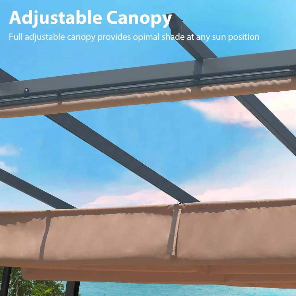 Outdoor Pergola with Retractable Shade Canopy,