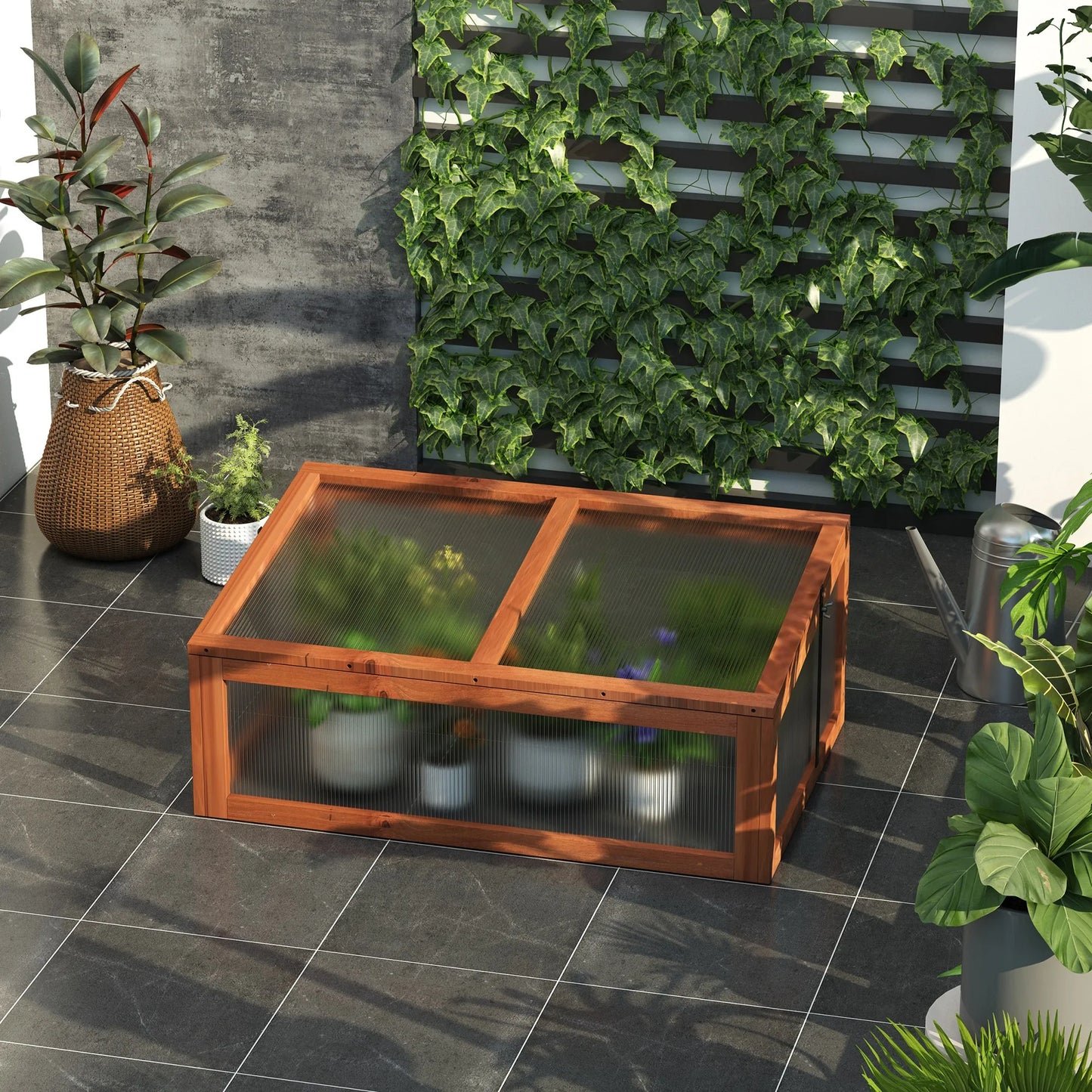 Mini Greenhouse with Polycarbonate Board and Solid Wood Frame