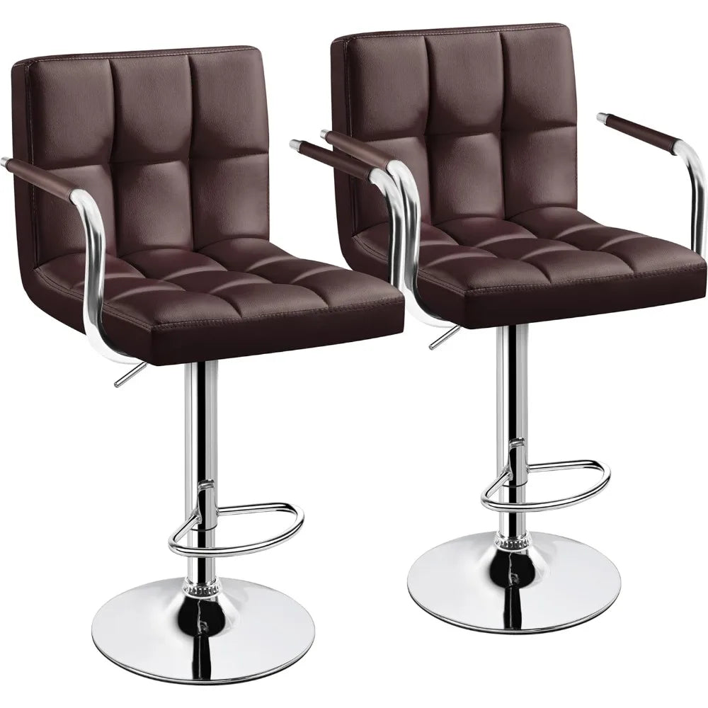 Bar Stools Set of 2, Adjustable PU Leather Swivel Barstools, with Back and Footrest
