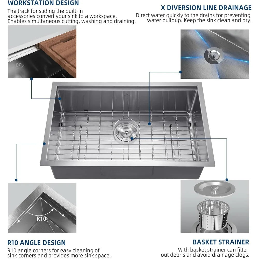 Undermount Kitchen Sink,30 Inch, Single Bowl Stainless Steel.