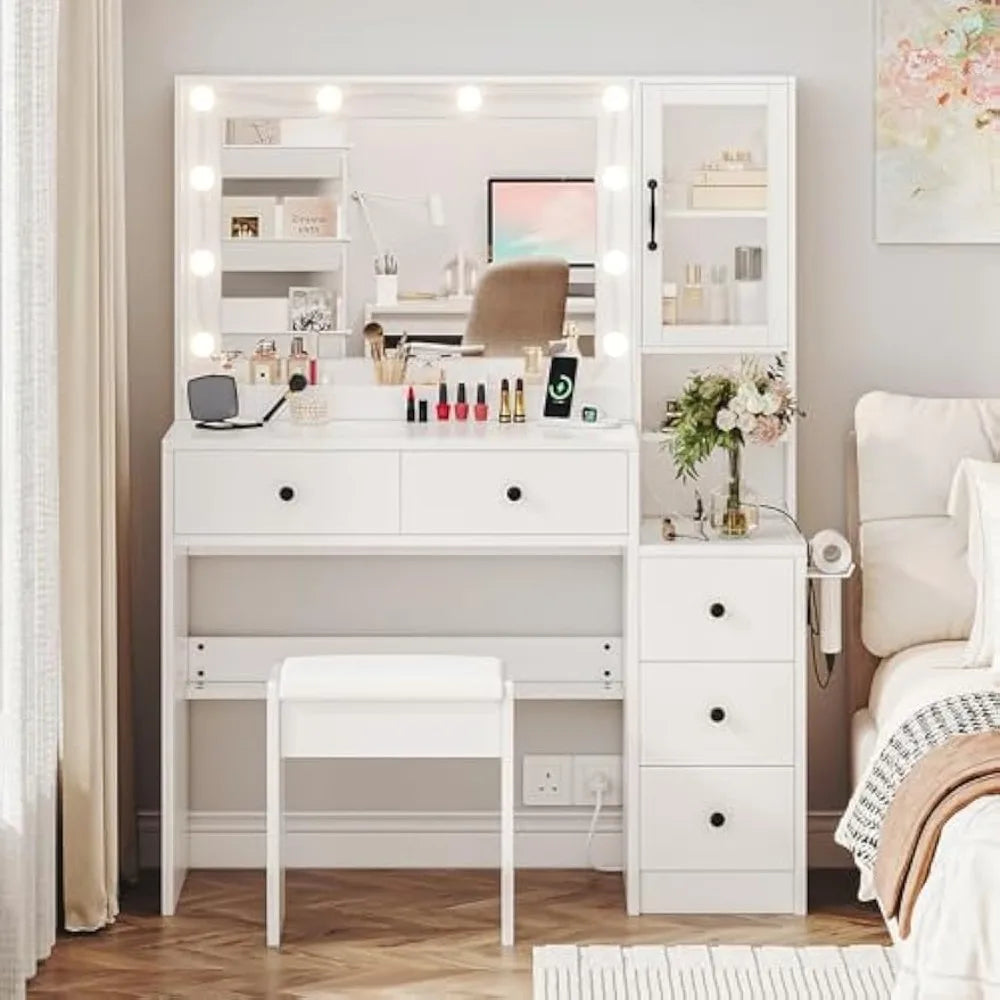 Makeup table with light and charging station