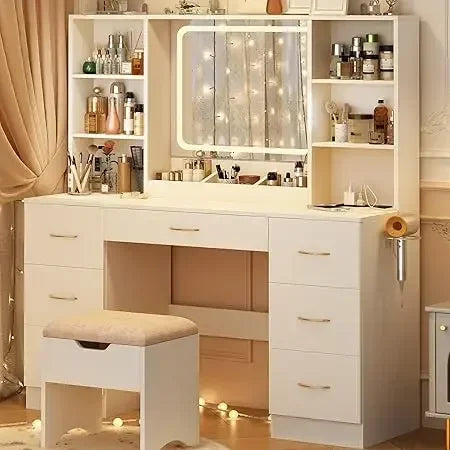 47" Vanity make up desk  with Mirror and Lights, LED,  with Drawers