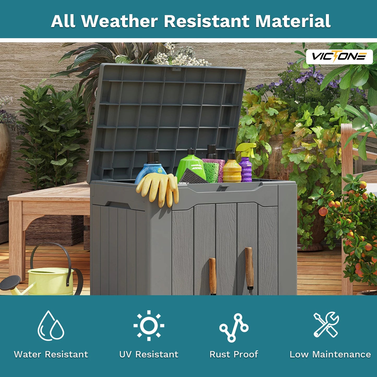 32 Gallon Resin Deck Box Outdoor Indoor Waterproof Storage Box.