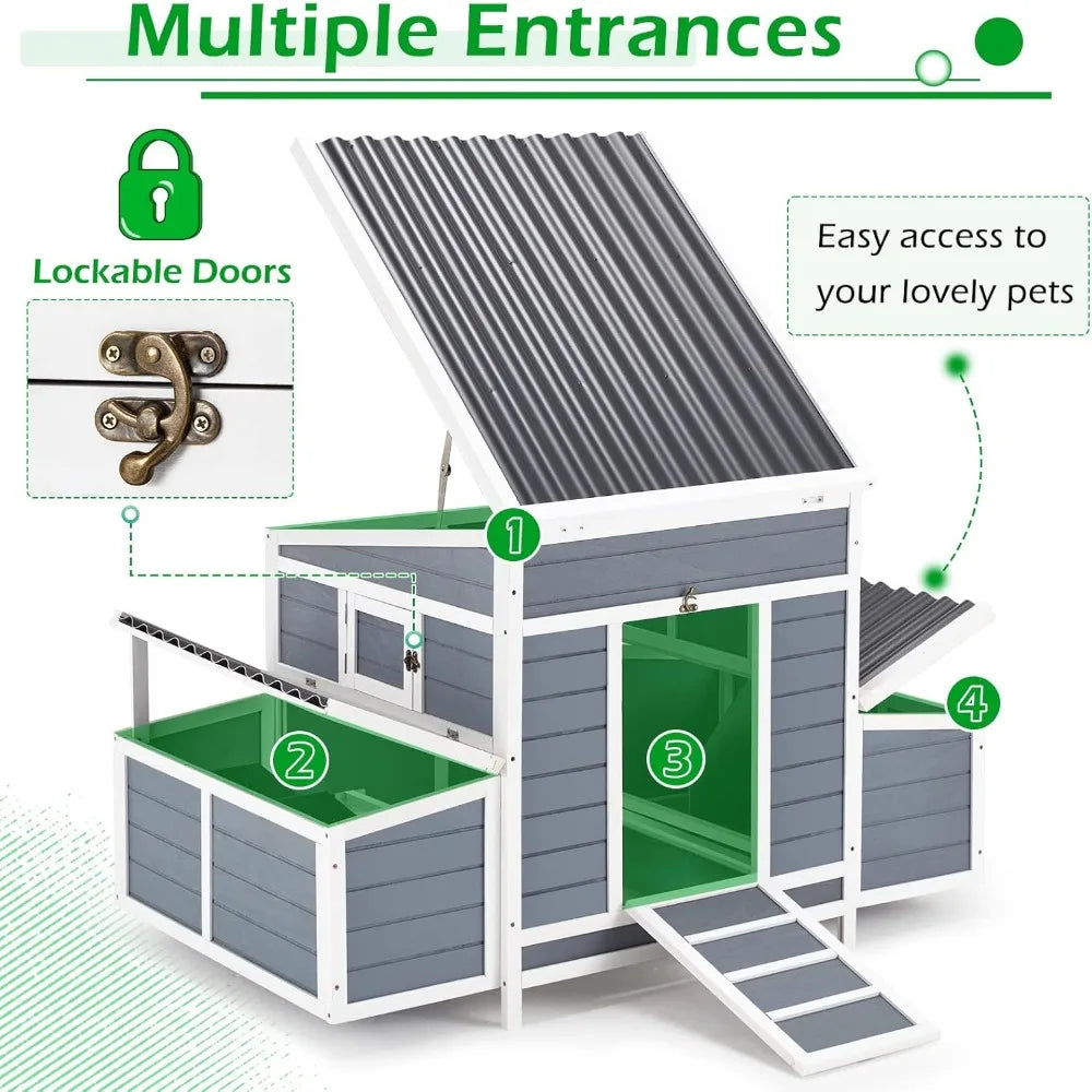 Chicken Coop, 56" Large Wooden Chicken Hutch with 6 Nesting Boxes.