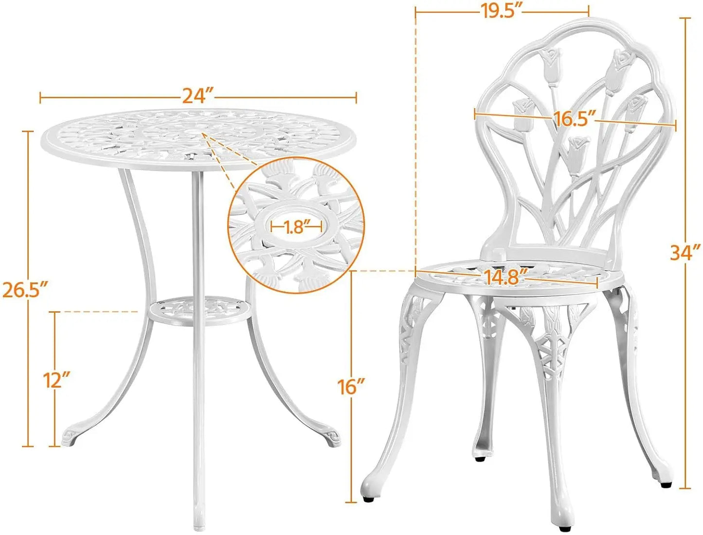 3-Piece Outdoor Bistro Set  Cast Aluminum Table and Chairs