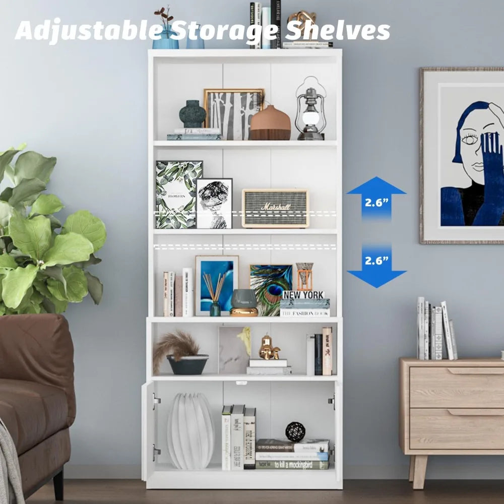 Storage Cabinet 70.9 inch Fluted Door Bookcase with Adjustable Shelves
