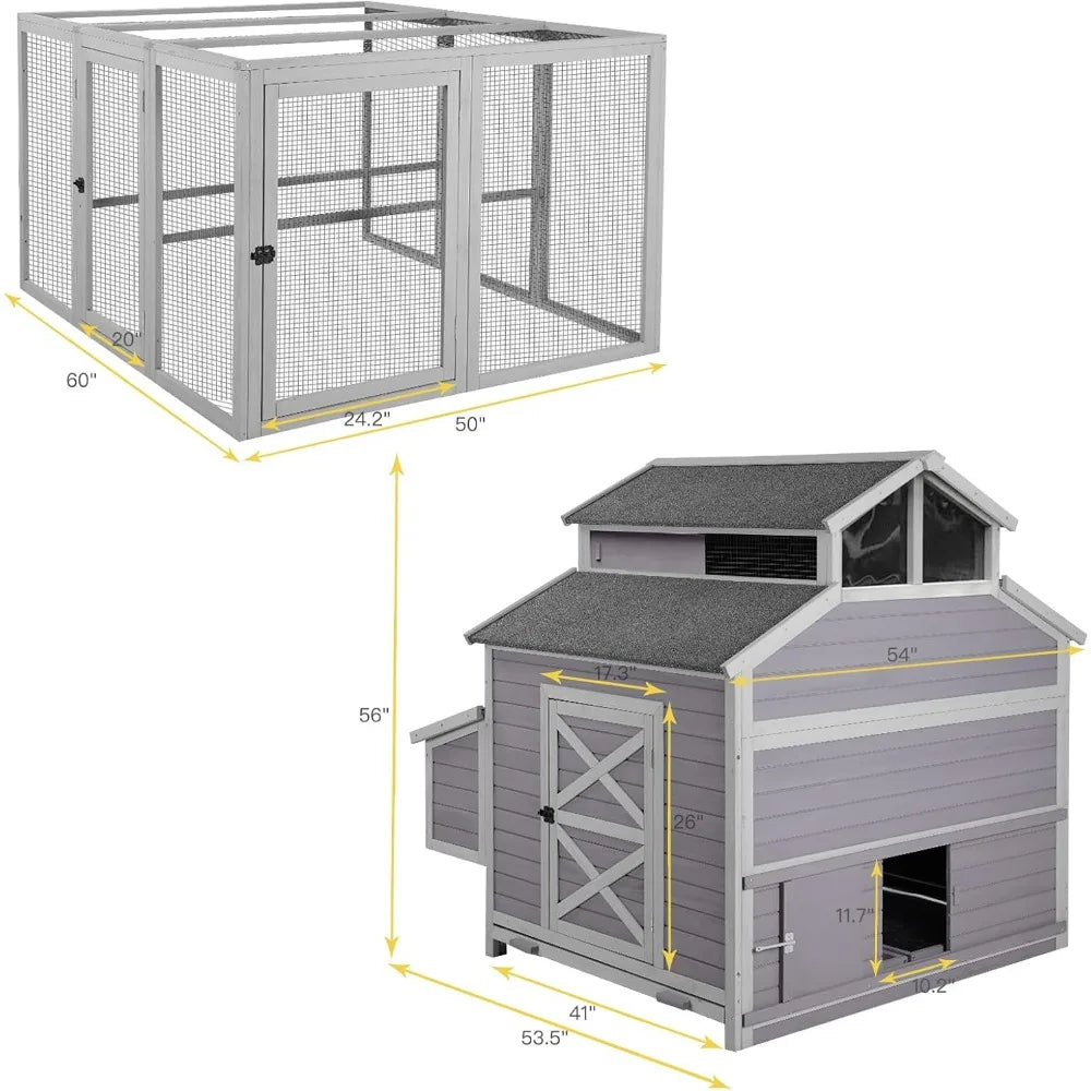 115" Chicken Coop Outdoor Wooden Poultry Cage