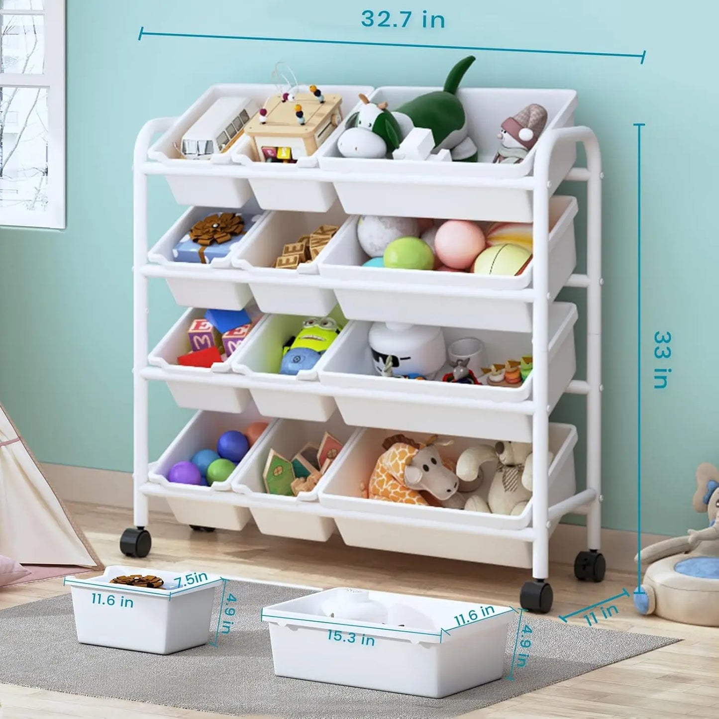 Kids Toy Storage Organizer with 12 Plastic Bins.