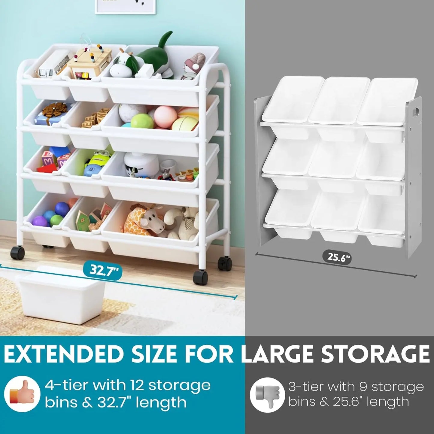 Kids Toy Storage Organizer with 12 Plastic Bins.