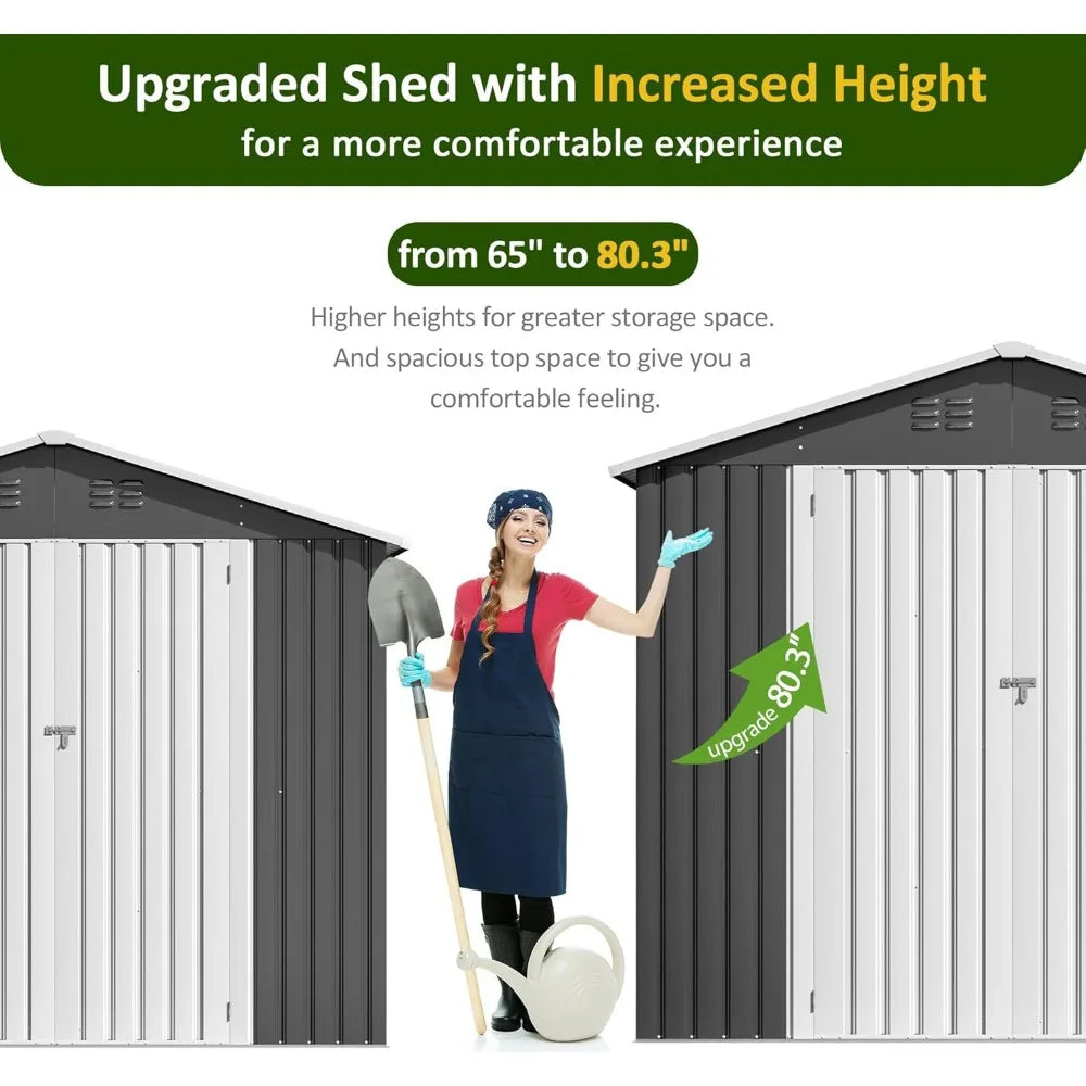8x12 FT Metal Garden Tool Shed with windows  and lockable doors