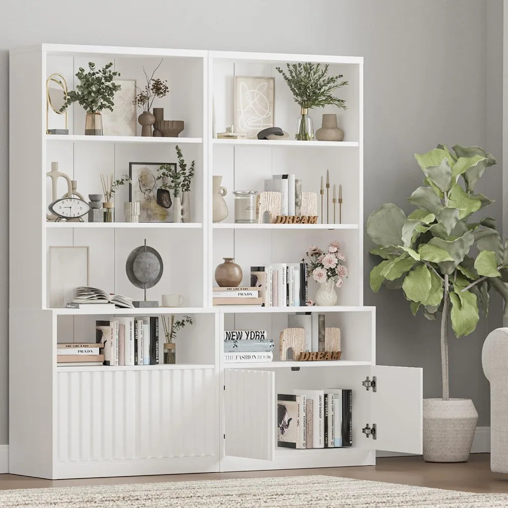 Storage Cabinet 70.9 inch Fluted Door Bookcase with Adjustable Shelves