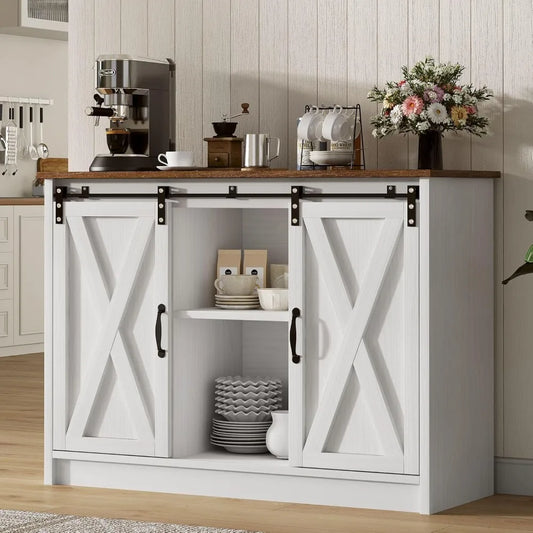 42 inch Farmhouse Coffee Bar with Sliding Barn Doors adjustable shelves