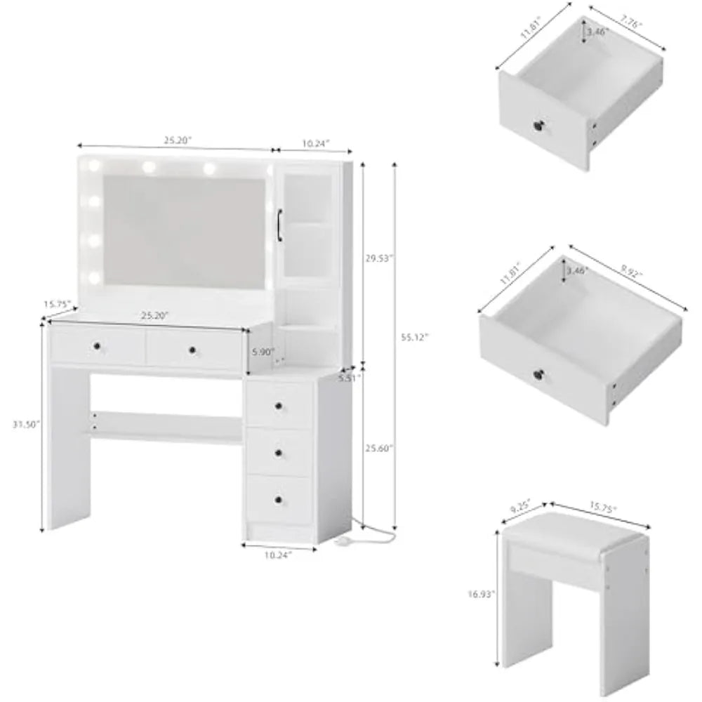 Makeup table with light and charging station