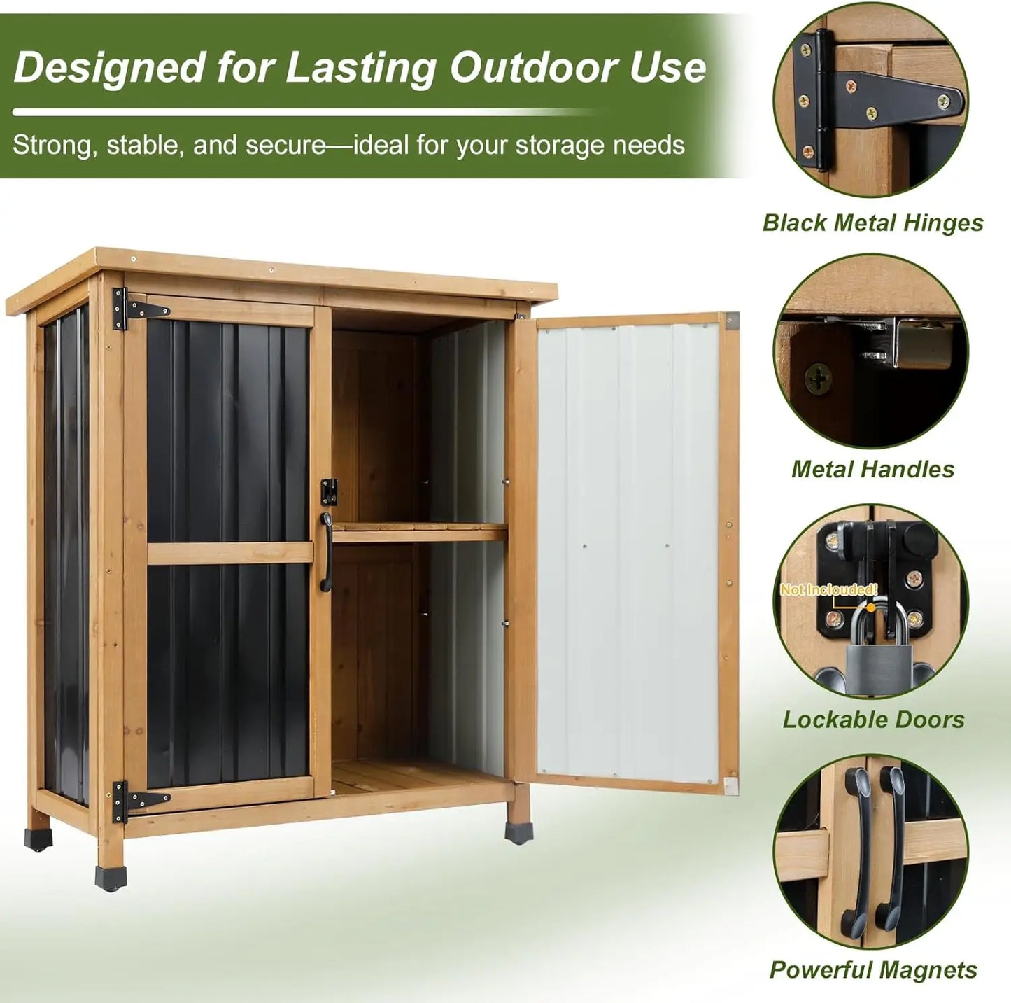 Outdoor Storage Cabinet Wood, Metal and Waterproof Roof