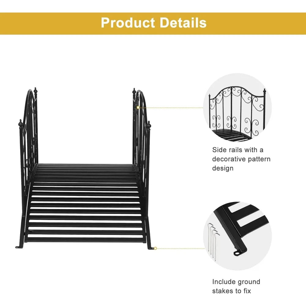 VINGLI Garden Bridge Metal Yard Arch Patterned Guardrails