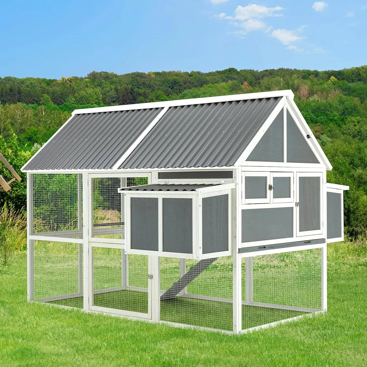 Large 84"  Chicken Coop with Run Outdoor Wooden Hen House