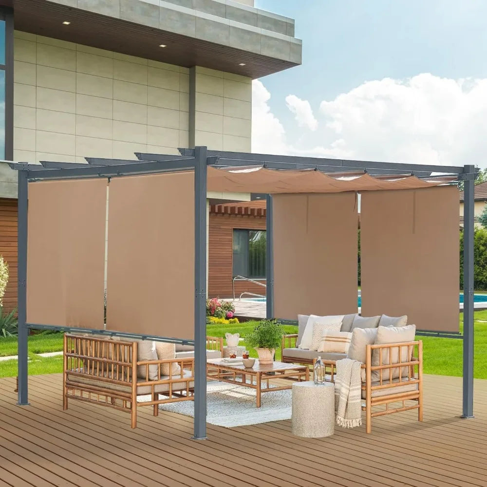 Outdoor Pergola with Retractable Shade Canopy,