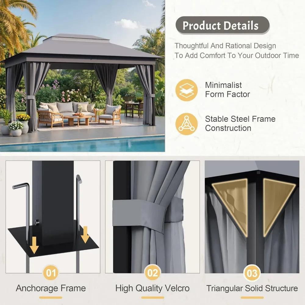 Outdoor Gazebo for Patio 10'x 13' Heavy Duty Metal Frame Canopy