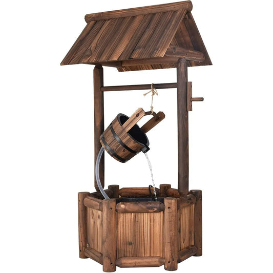 Rustic Wooden Waterfall Wishing Well Fountain with Electric Pump