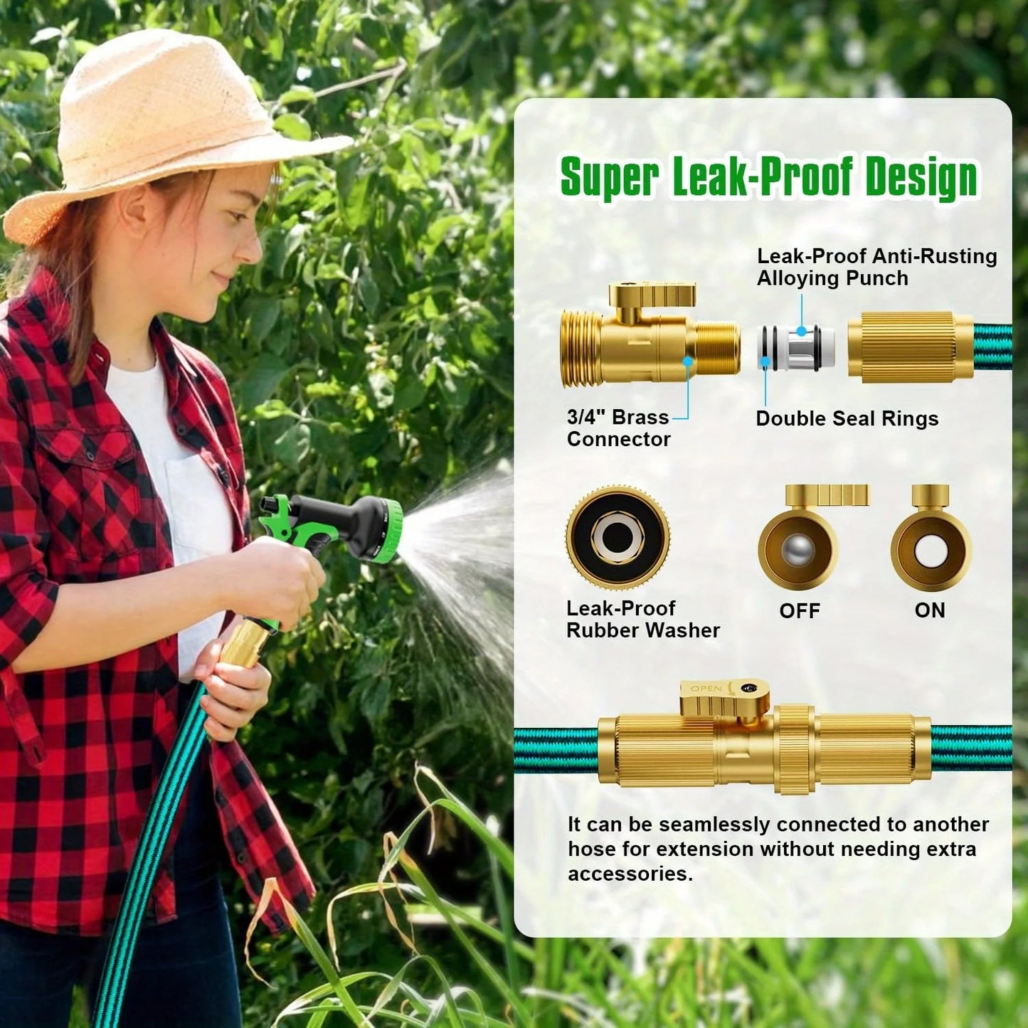 100-foot garden nozzle with 10-function high-pressure nozzle, lightweight