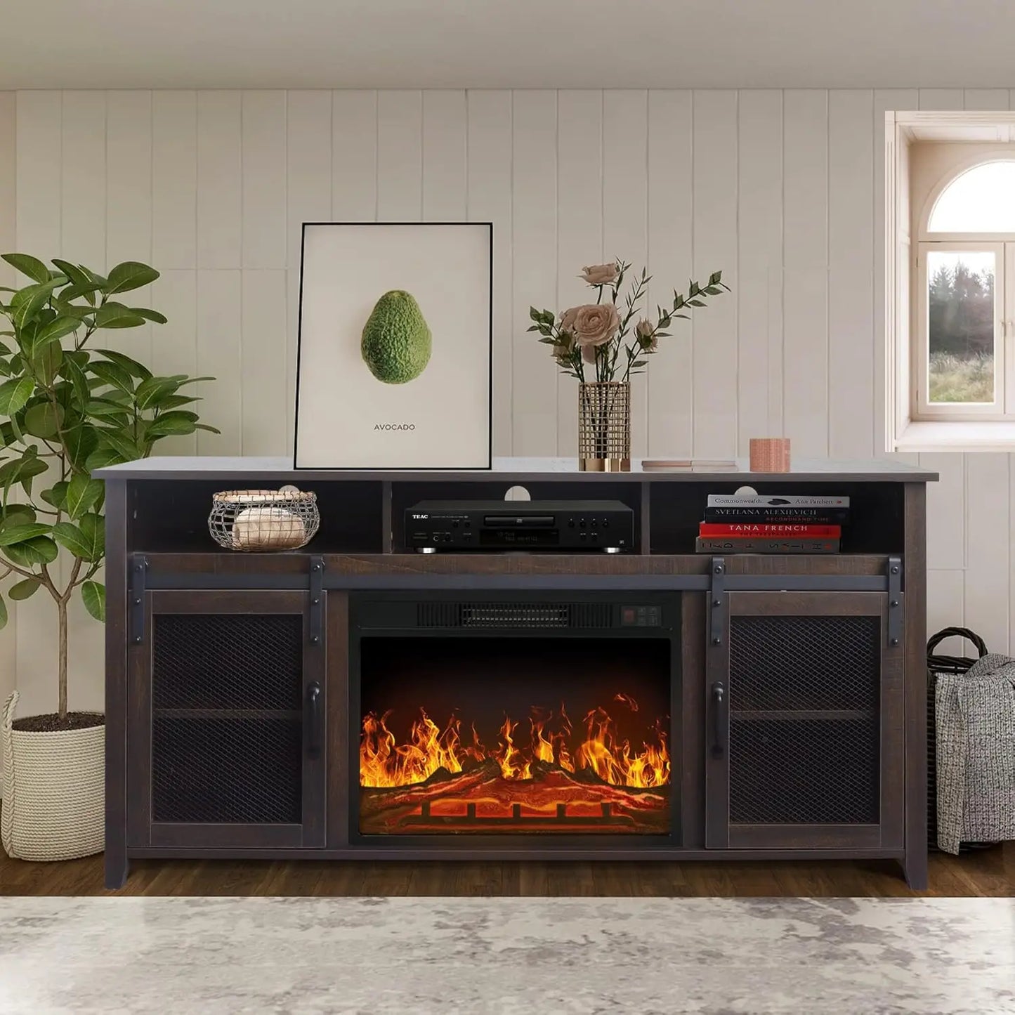 Fireplace TV Stand Up To 65" Media Storage Electric Fireplace.