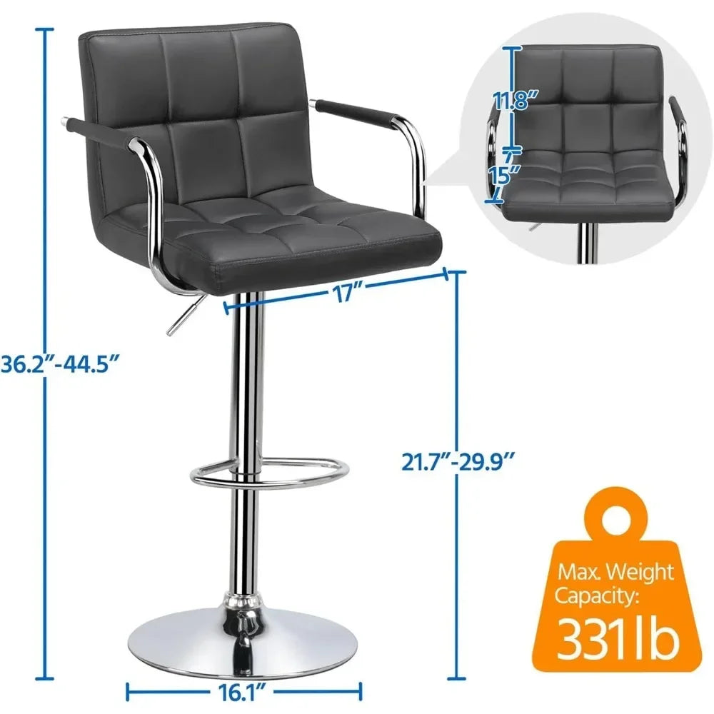 Bar Stools, Adjustable PU Leather Swivel Barstools, with Back and Footrest