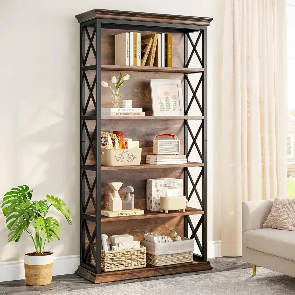 71 Inches Industrial Bookshelves and Bookcases, Floor Standing 5 shelf Display