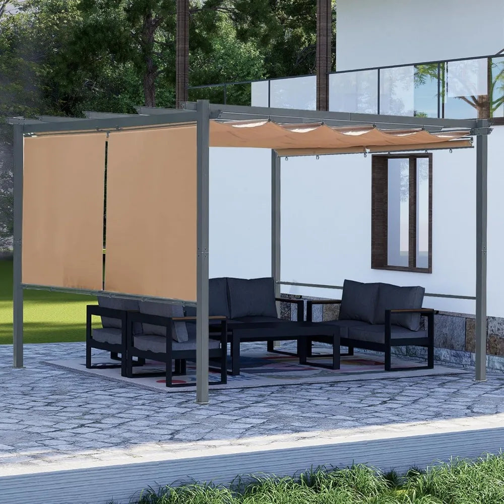Outdoor Pergola with Retractable Shade Canopy,
