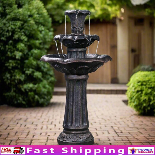 3-Tiered Garden Water Fountain Birdbath with Adjustable Pump