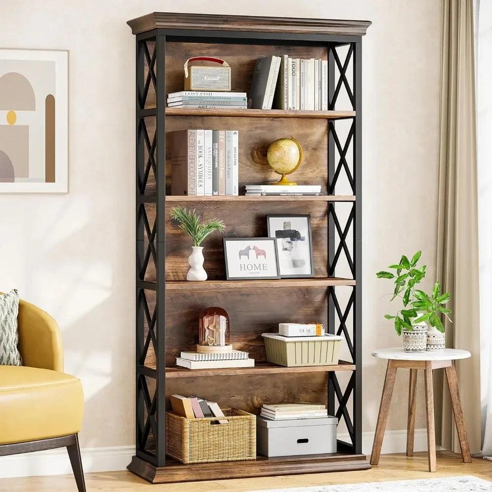 71 Inches Industrial Bookshelves and Bookcases, Floor Standing 5 shelf Display