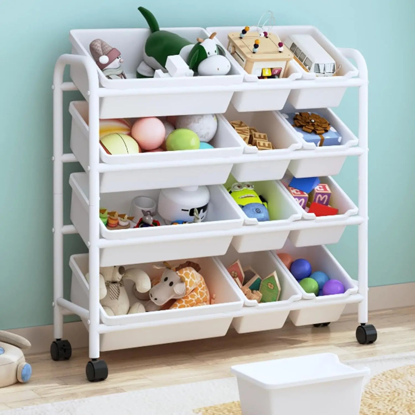 Kids Toy Storage Organizer with 12 Plastic Bins.