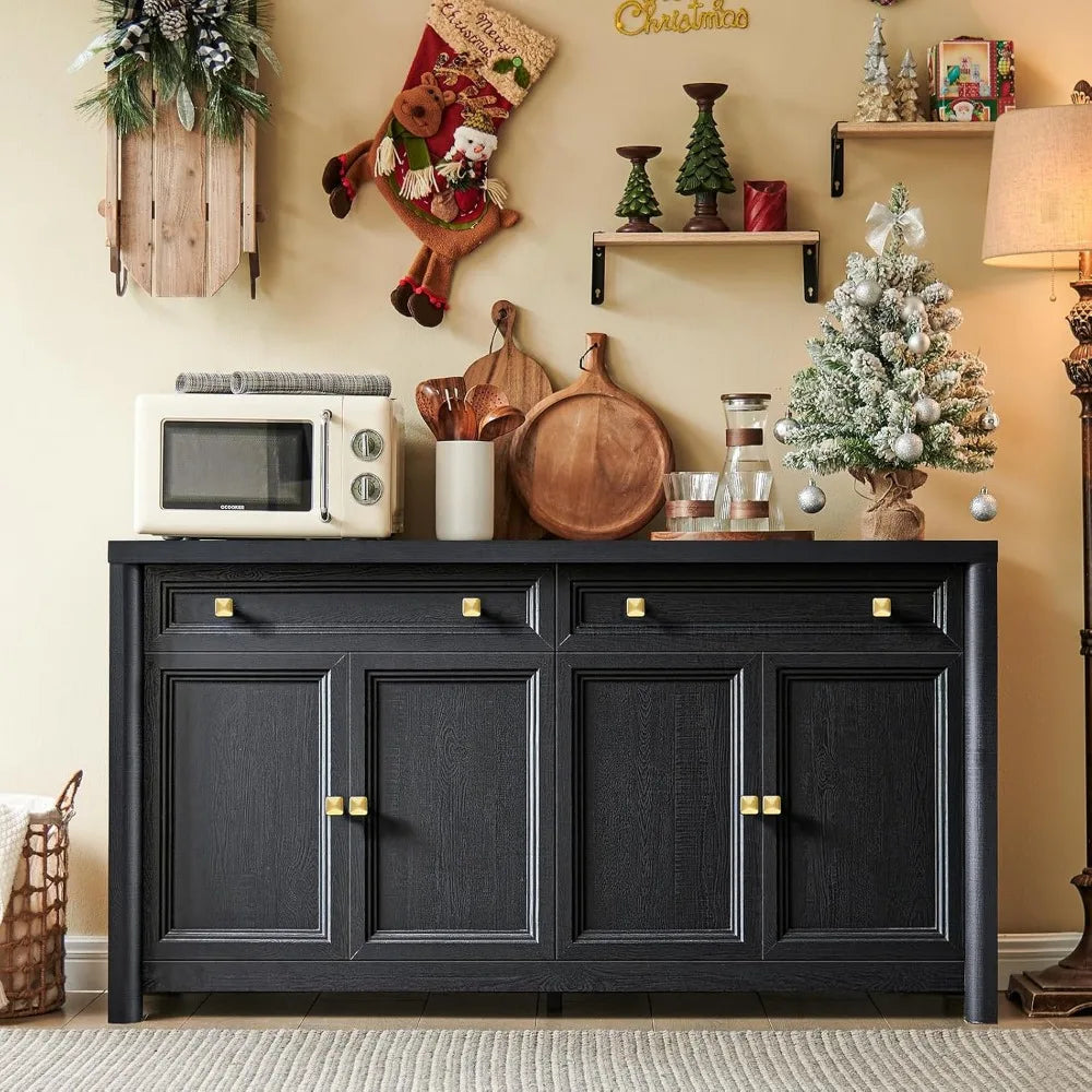Rustic wood Farmhouse Buffet Cabinet with Drawers, & 4 Doors