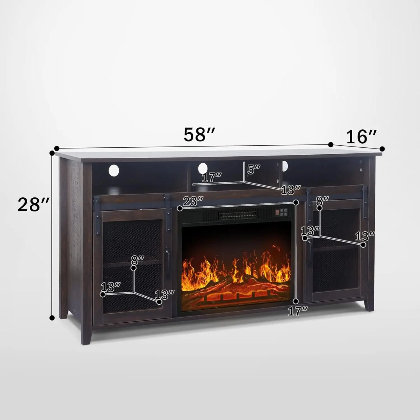 Fireplace TV Stand Up To 65" Media Storage Electric Fireplace.