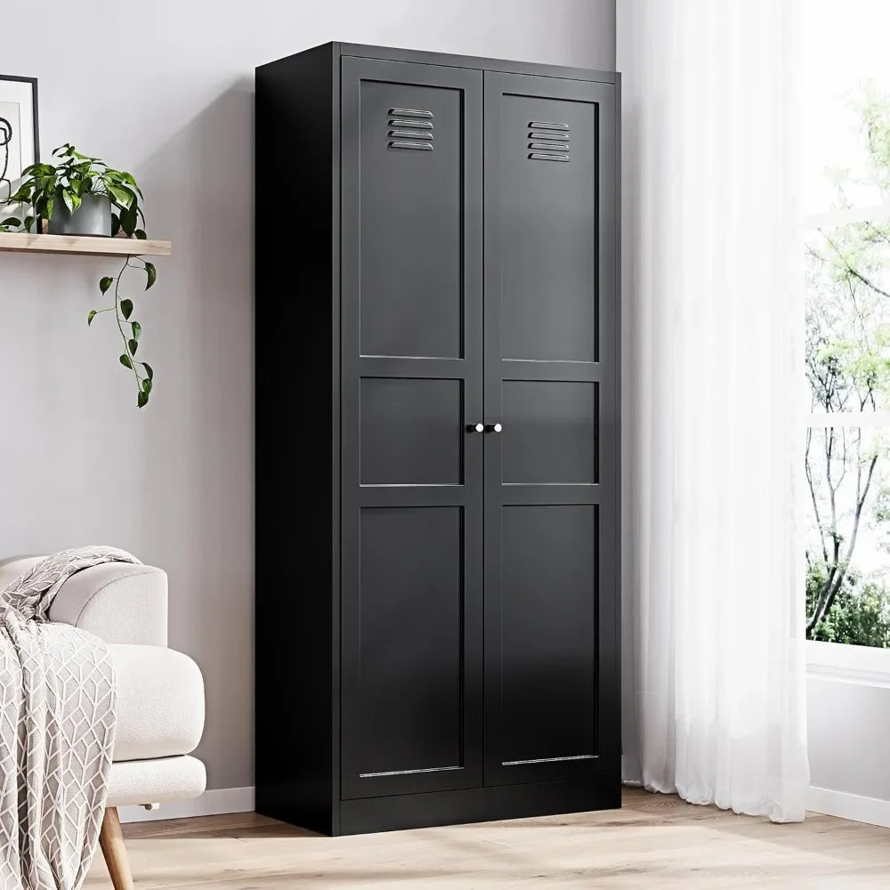 Metal Storage Cabinet with 2 Doors, 5 Adjustable Shelves 71" Black