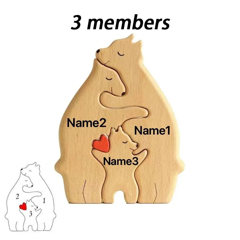 Wooden Bear Family Puzzle Personalized Name Custom Home Decor