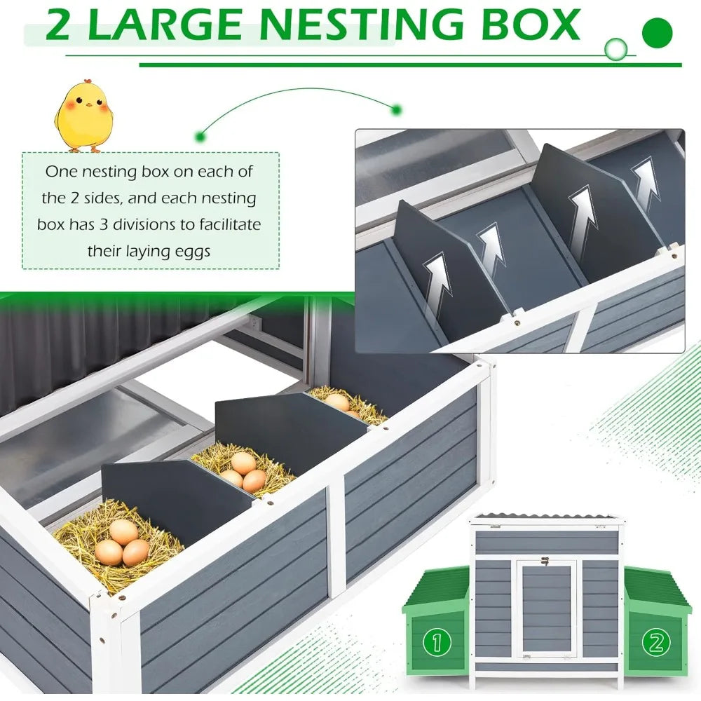 Chicken Coop, 56" Large Wooden Chicken Hutch with 6 Nesting Boxes.