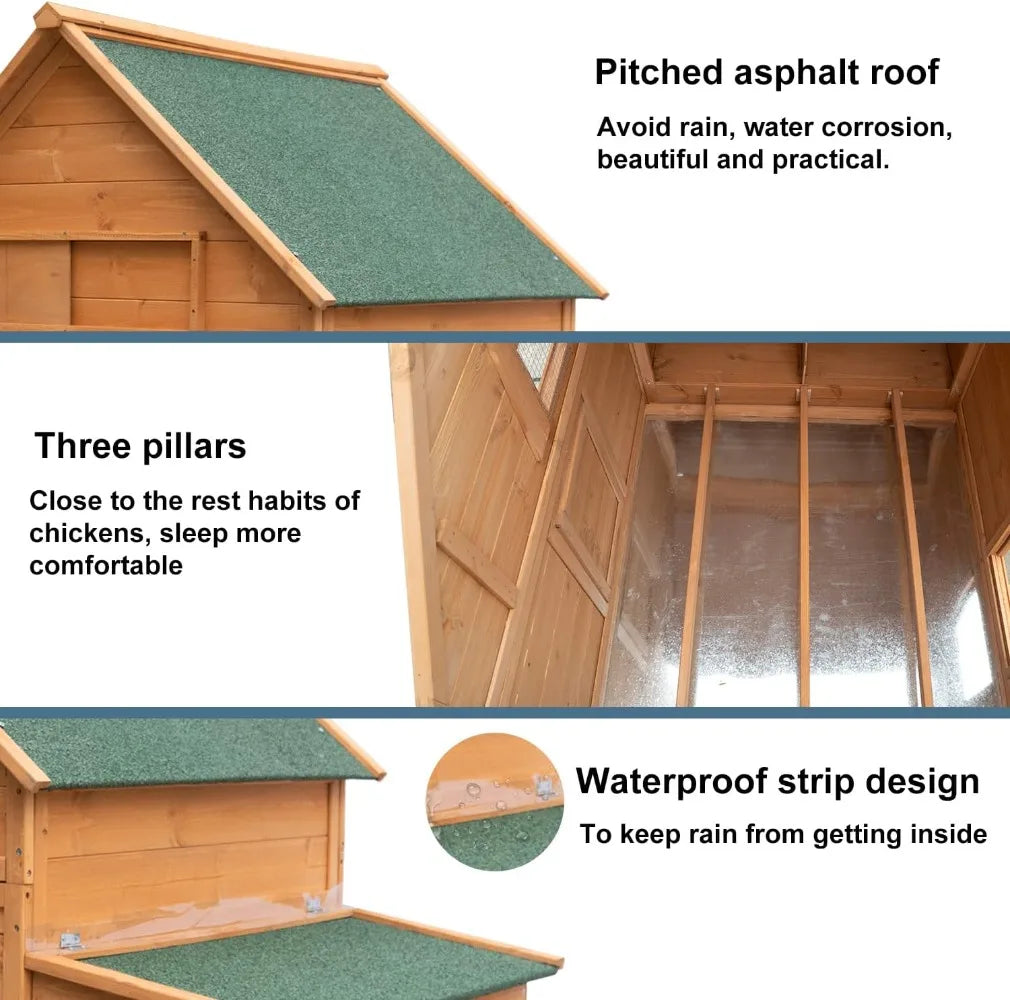 Large Chicken Coop with Wheels, Waterproof  for 6-8 Chickens