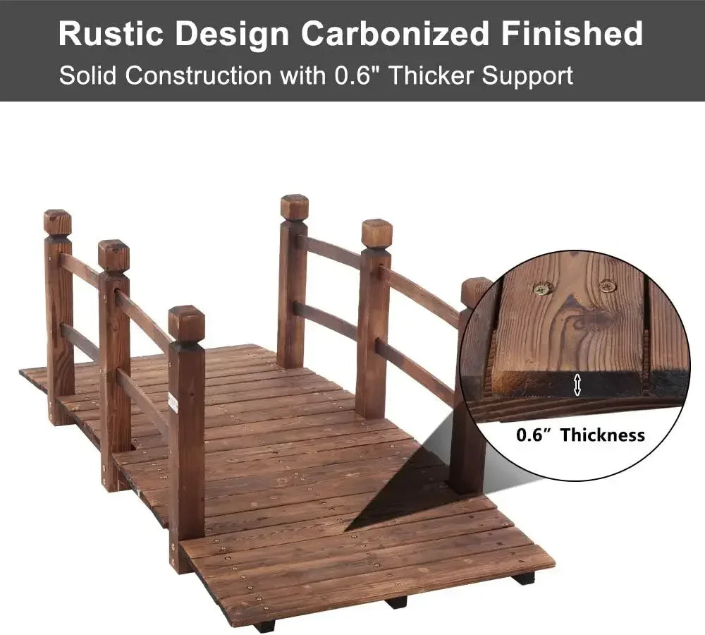 5 ft. Garden Bridge, Classic Wooden Arch Stained Finished Footbridge