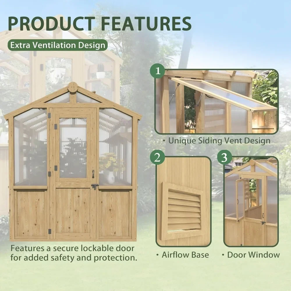 6.8x7.8 FT Greenhouse with Multi Vent Windows, Lockable Door