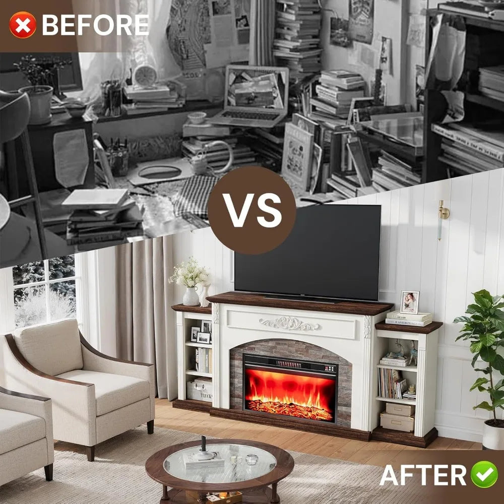 80 inch Electric Fireplace with Mantel, room for TVs Up to 90 inches