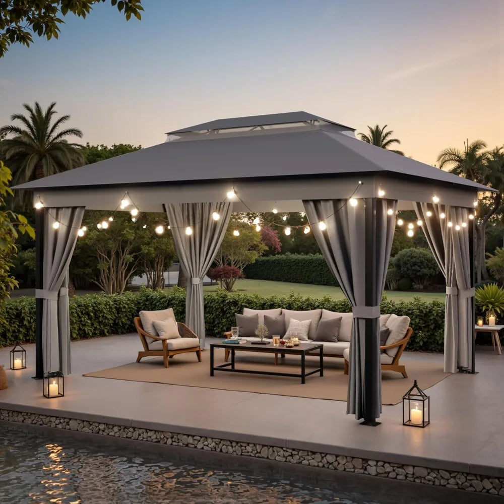 Outdoor Gazebo for Patio 10'x 13' Heavy Duty Metal Frame Canopy