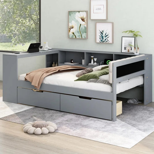 Full Size Daybed, Desk, Bookcase