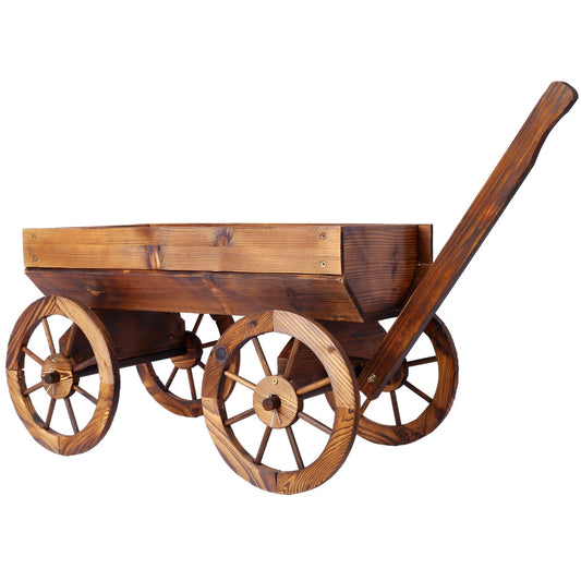 Wood Wagon Flower Planter Pot Stand W/Wheels Outdoor Decor