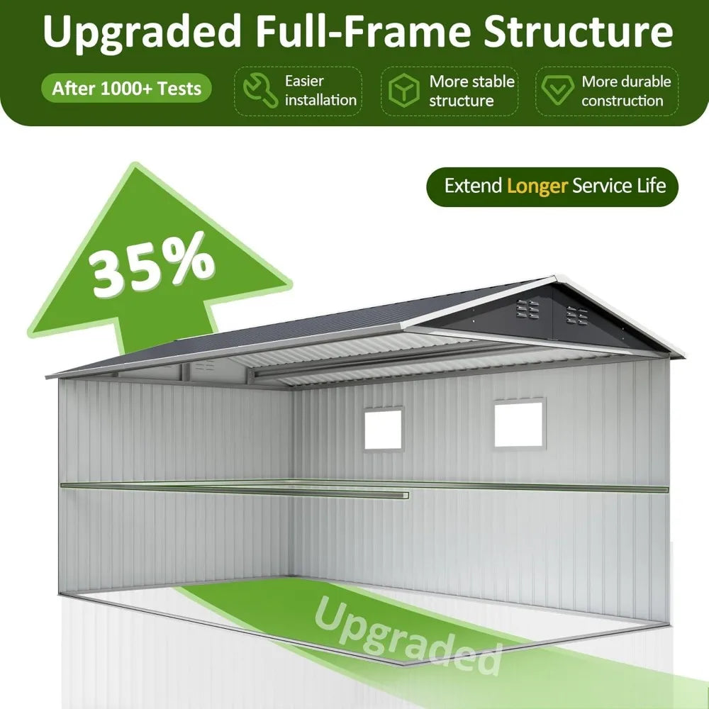 8x12 FT Metal Garden Tool Shed with windows  and lockable doors