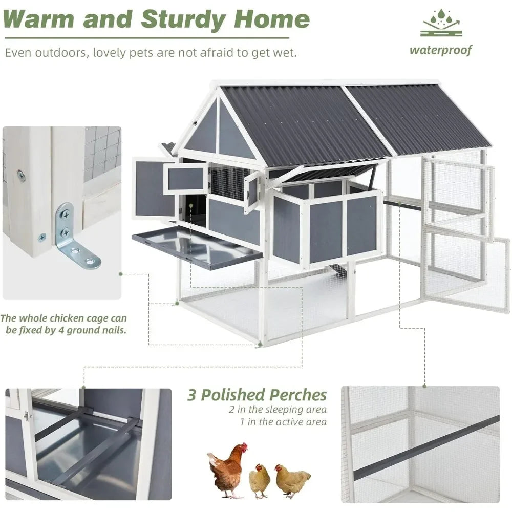 Large 84"  Chicken Coop with Run Outdoor Wooden Hen House